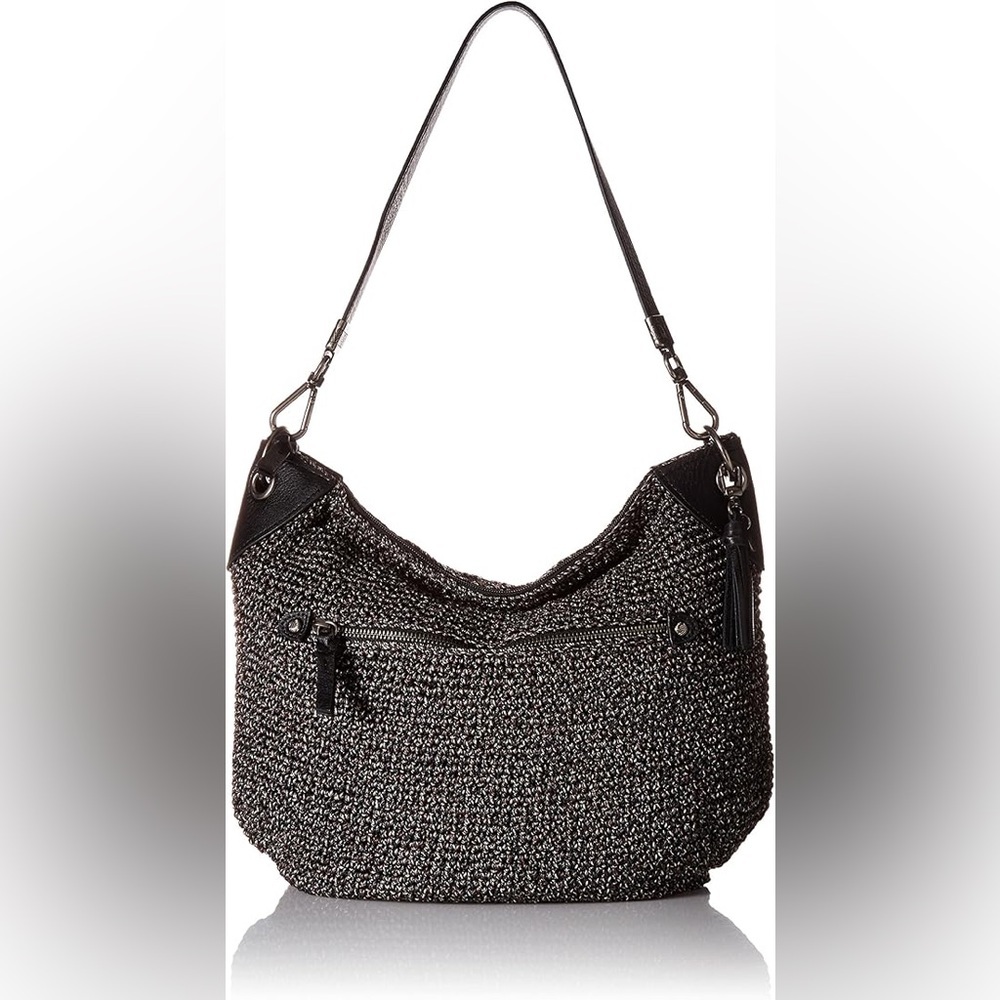 The Sak Indio or Sequoia crochet hobo bag in a black and silver/grey color